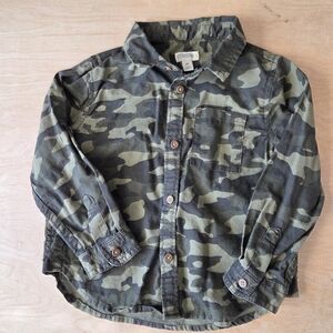 Gymboree 100% Cotton Green Camouflage Camo Long Sleeve Button Down Toddler 2T